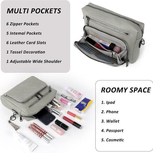 Crossbody Bags for Women MultiPockets Purses for Women Vegan Leather Shoulder Ba - Picture 4 of 8